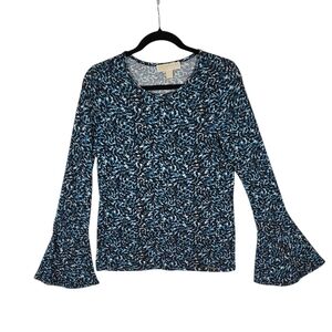 Michael Kors visrose floral long sleeve bell sleeve top blouse shirt size S